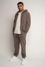 MEN'S WASHED ZIP-UP HOODIE BROWN - STOCKHOLM
