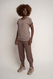 T-SHIRT Z EFEKTEM WASHED BRĄZOWY - YUKON