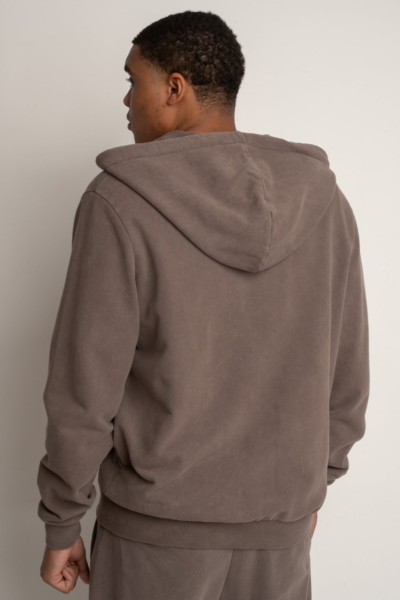 MEN'S WASHED ZIP-UP HOODIE BROWN - STOCKHOLM