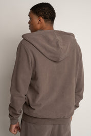 MEN'S WASHED ZIP-UP HOODIE BROWN - STOCKHOLM