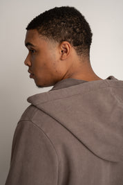MEN'S WASHED ZIP-UP HOODIE BROWN - STOCKHOLM