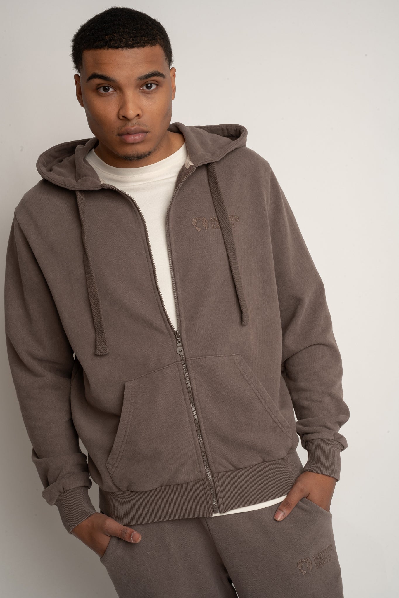 MEN'S WASHED ZIP-UP HOODIE BROWN - STOCKHOLM