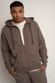 MEN'S WASHED ZIP-UP HOODIE BROWN - STOCKHOLM