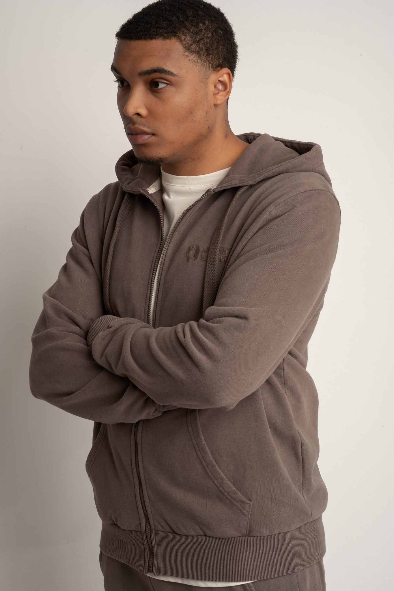 MEN'S WASHED ZIP-UP HOODIE BROWN - STOCKHOLM