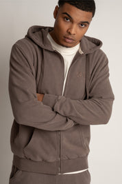 MEN'S WASHED ZIP-UP HOODIE BROWN - STOCKHOLM