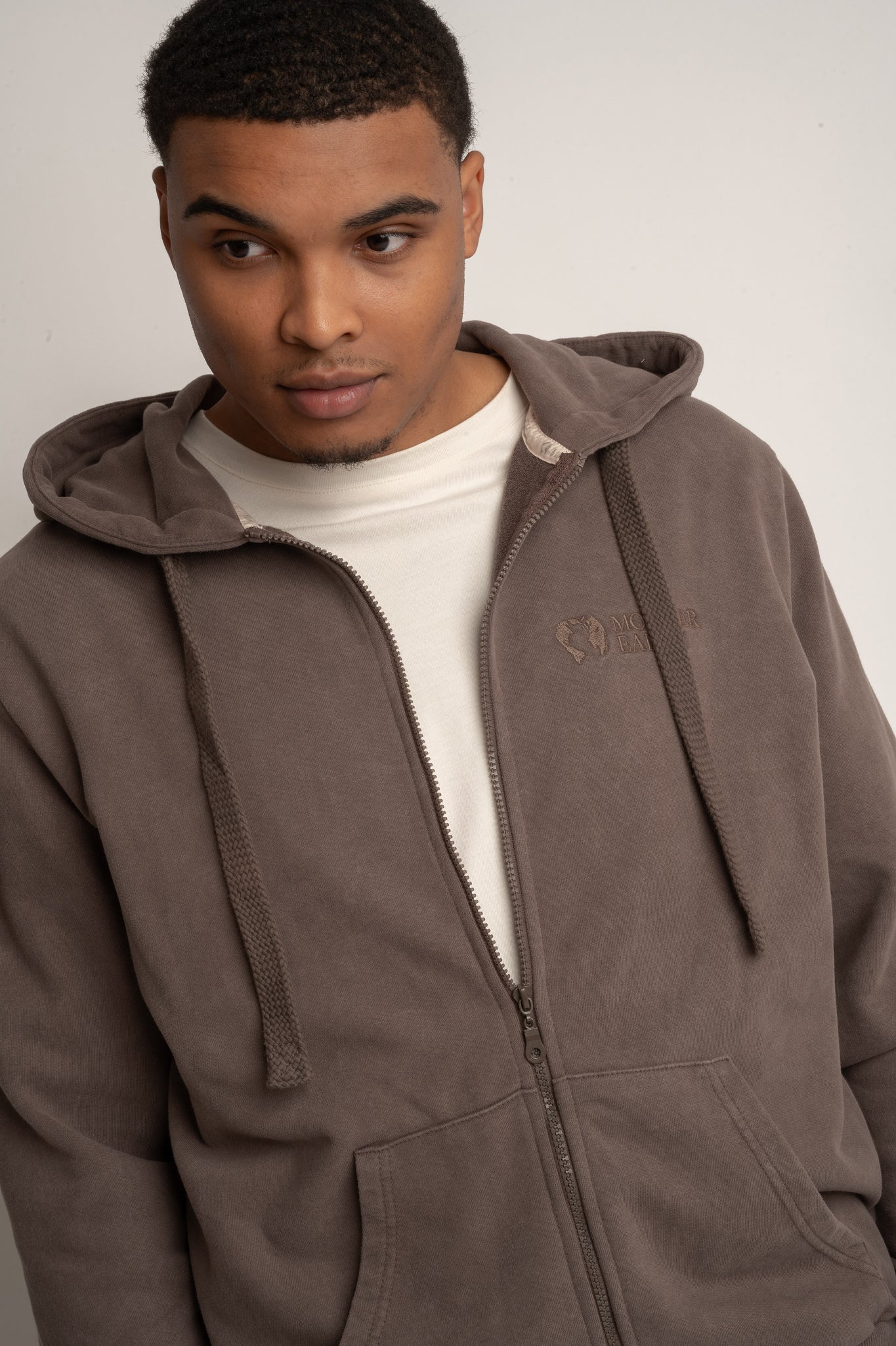 MEN'S WASHED ZIP-UP HOODIE BROWN - STOCKHOLM