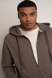 MEN'S WASHED ZIP-UP HOODIE BROWN - STOCKHOLM
