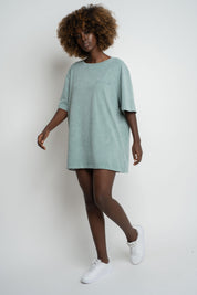 T-SHIRT DAMSKI Z EFEKTEM WASHED TURKUSOWY - ARETE