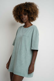 T-SHIRT DAMSKI Z EFEKTEM WASHED TURKUSOWY - ARETE