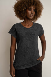 T-SHIRT Z EFEKTEM WASHED CZARNY - YUKON