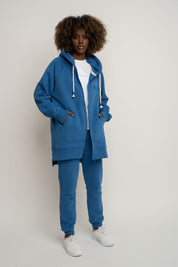 LONG ZIPPERED HOODIE, CORNFLOWER BLUE - ESMERALDA