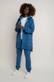 LONG ZIPPERED HOODIE, CORNFLOWER BLUE - ESMERALDA