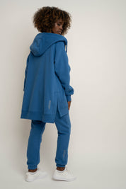 LONG ZIPPERED HOODIE, CORNFLOWER BLUE - ESMERALDA