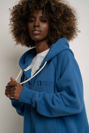 LONG ZIPPERED HOODIE, CORNFLOWER BLUE - ESMERALDA