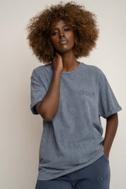 T-SHIRT Z EFEKTEM WASHED GRANATOWY - MOJAVE