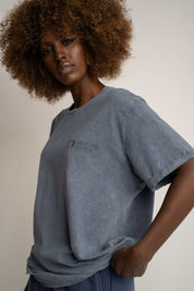T-SHIRT Z EFEKTEM WASHED GRANATOWY - MOJAVE