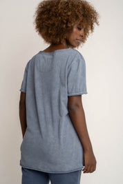 T-SHIRT Z EFEKTEM WASHED GRANATOWY - SEINE