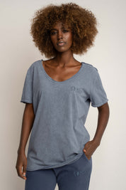 T-SHIRT Z EFEKTEM WASHED GRANATOWY - SEINE