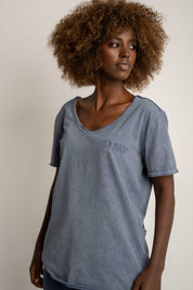 T-SHIRT Z EFEKTEM WASHED GRANATOWY - SEINE