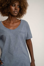 T-SHIRT Z EFEKTEM WASHED GRANATOWY - SEINE