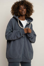 BLUZA Z KAPTUREM ROZPINANA 2nd DROP GRAFITOWA -NIKO