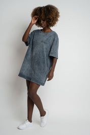 T-SHIRT DAMSKI Z EFEKTEM WASHED GRAFITOWY - ARETE