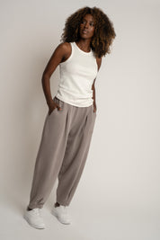 SPODNIE DRESOWE Z EFEKTEM WASHED MOCCA - RIBE PETIT
