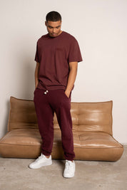 T-SHIRT OVERSIZE Z DELIKATNYM EFEKTEM SPRANIA BORDOWY - MOROTAI