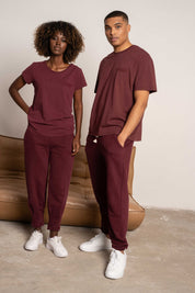 T-SHIRT OVERSIZE Z DELIKATNYM EFEKTEM SPRANIA BORDOWY - MOROTAI