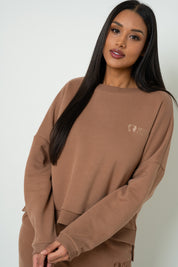BLUZA O KROJU REGULAR FIT Z DŁUŻSZYM TYŁEM BRĄZOWA - COOK