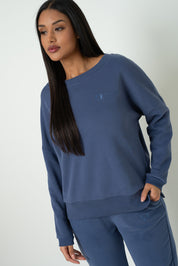 BLUZA OVERSIZE Z SZEROKIM DEKOLTEM GRANATOWA  - MULL