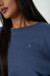 BLUZA OVERSIZE Z SZEROKIM DEKOLTEM GRANATOWA  - MULL