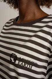 T-SHIRT W PASKI BRĄZOWO-BIAŁE - BARRY
