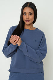 BLUZA O KROJU REGULAR FIT Z DŁUŻSZYM TYŁEM GRANATOWA - COOK
