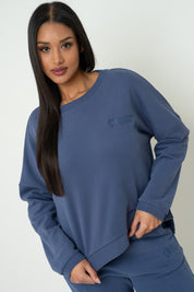 BLUZA O KROJU REGULAR FIT Z DŁUŻSZYM TYŁEM GRANATOWA - COOK