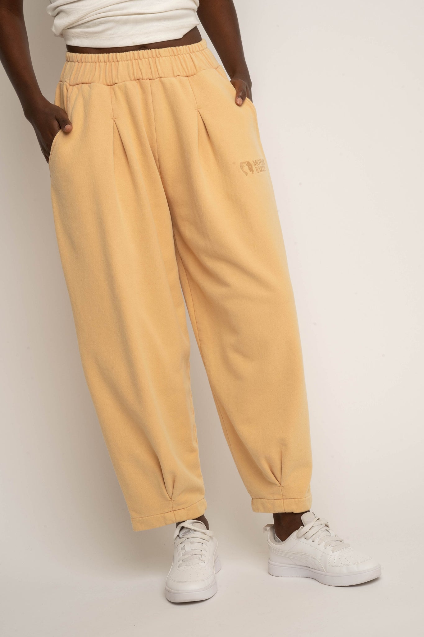 SPODNIE DRESOWE Z EFEKTEM WASHED BRZOSKWINIOWE - RIBE PETIT