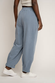 SPODNIE DRESOWE Z EFEKTEM WASHED NIEBIESKIE - RIBE PETIT