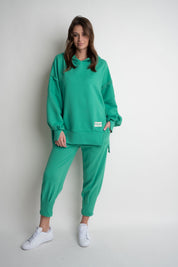 OVERSIZE HOODED SWEATSHIRT WITH SIDE SLOTS, GREEN - HOLA