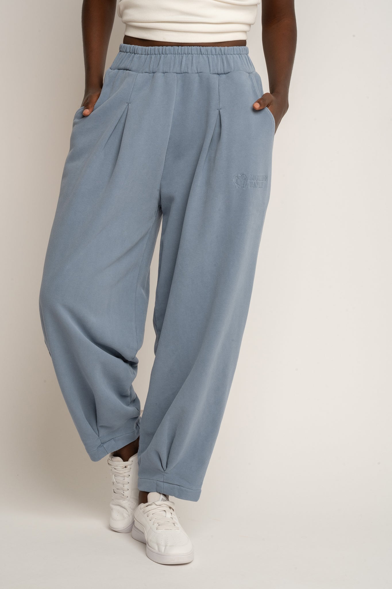 SPODNIE DRESOWE Z EFEKTEM WASHED NIEBIESKIE - RIBE PETIT