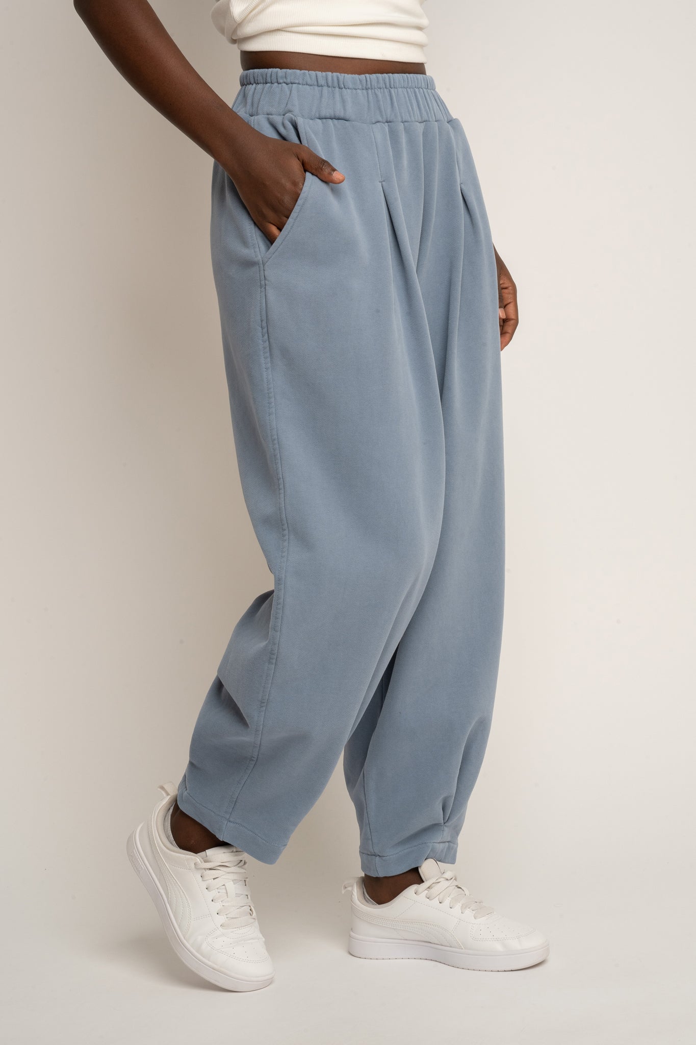 SPODNIE DRESOWE Z EFEKTEM WASHED NIEBIESKIE - RIBE PETIT