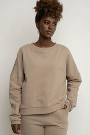 LIGHT BROWN REGULAR FIT SWEATER WITH A LONGER BACK - COOK
