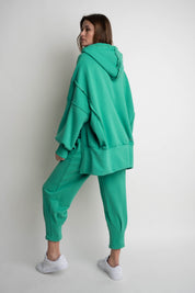 OVERSIZE HOODED SWEATSHIRT WITH SIDE SLOTS, GREEN - HOLA