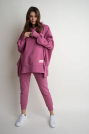 OVERSIZE HOODED SWEATSHIRT WITH SIDE SLOTS FUCHSIA - HOLA