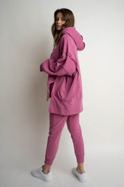 OVERSIZE HOODED SWEATSHIRT WITH SIDE SLOTS FUCHSIA - HOLA