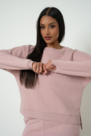 BLUZA O KROJU REGULAR FIT Z DŁUŻSZYM TYŁEM JASNORÓŻOWA - COOK