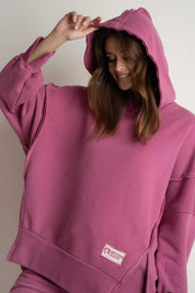 OVERSIZE HOODED SWEATSHIRT WITH SIDE SLOTS FUCHSIA - HOLA