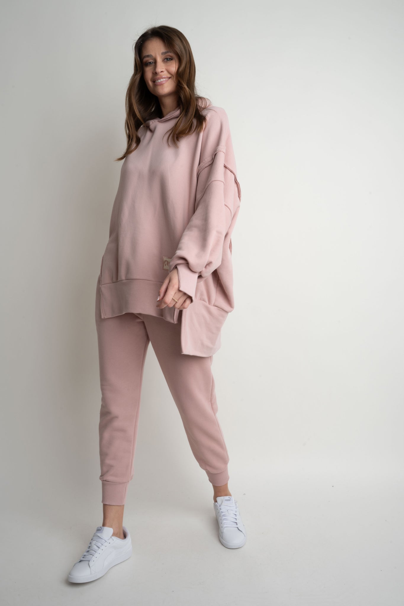 OVERSIZE HOODED SWEATSHIRT WITH SIDE SLOTS LIGHT PINK - HOLA