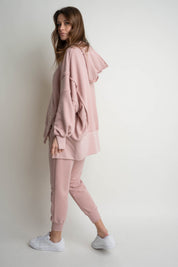 OVERSIZE HOODED SWEATSHIRT WITH SIDE SLOTS LIGHT PINK - HOLA