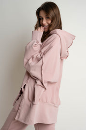 OVERSIZE HOODED SWEATSHIRT WITH SIDE SLOTS LIGHT PINK - HOLA