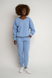 BLUZA Z DEKOLTEM OVERSIZE BŁĘKITNA - BISCOE